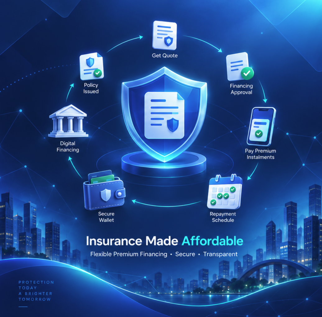 Secure digital insurance premium financing journey from quotation to repayment